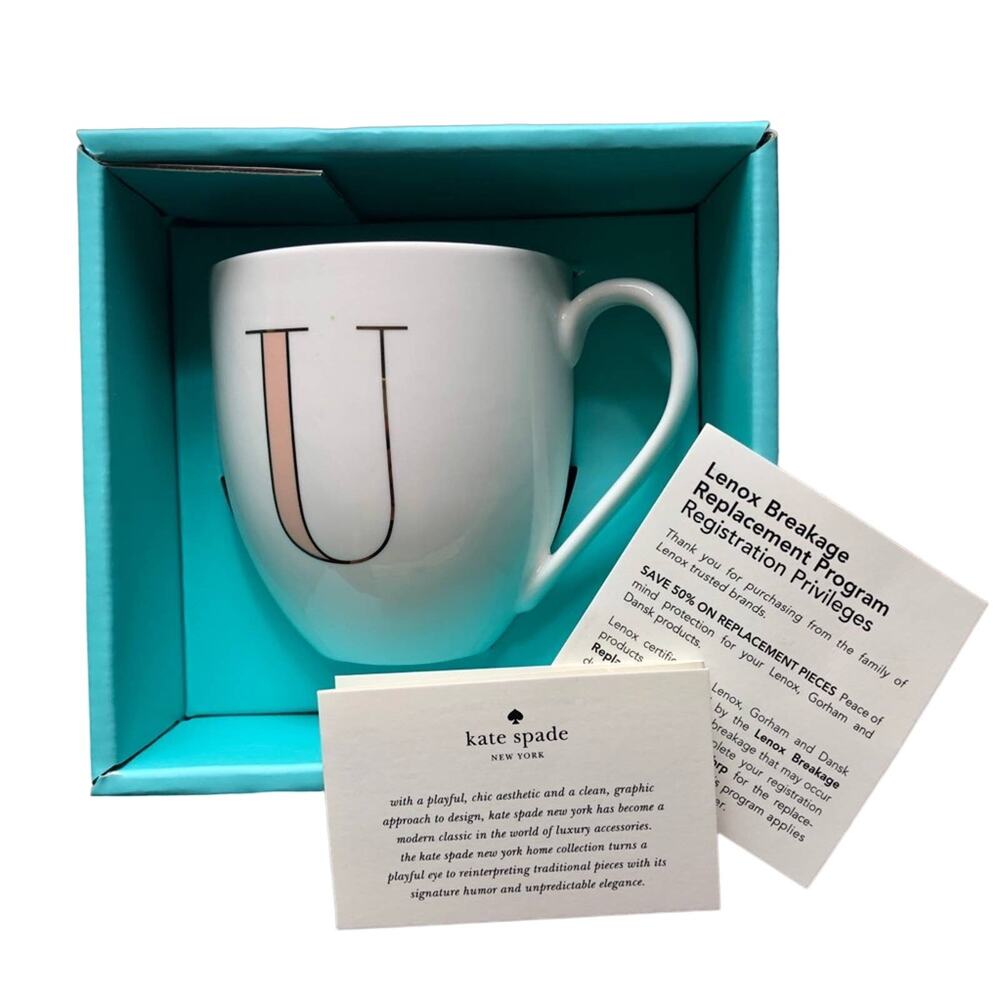 Kate Spade NY Lenox White Pink Gold It's Personal Monogrammed U Coffee Tea Mug